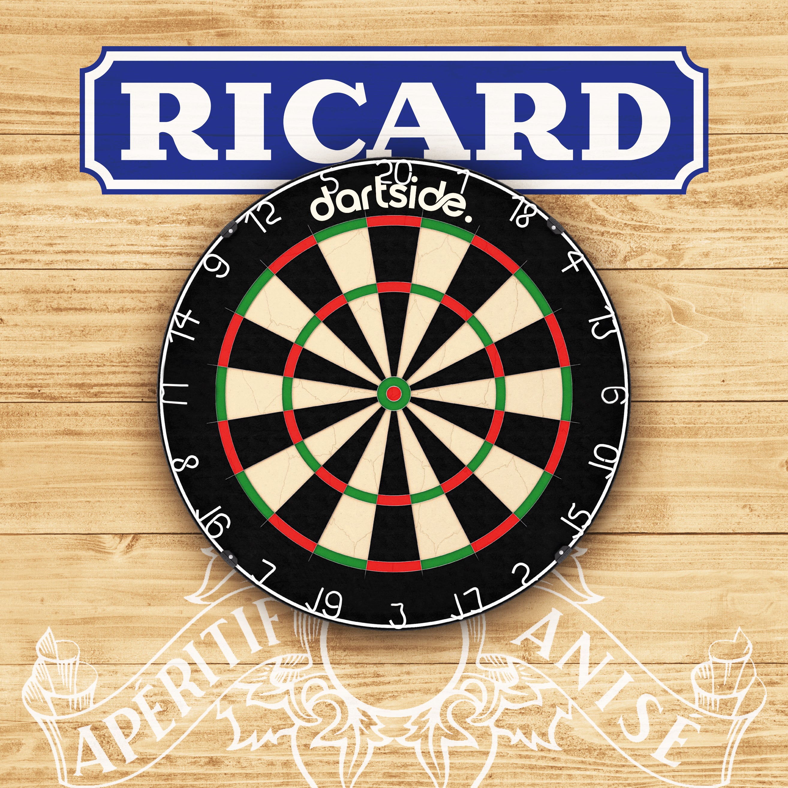 Support cible de fléchettes Ricard en bois peint main