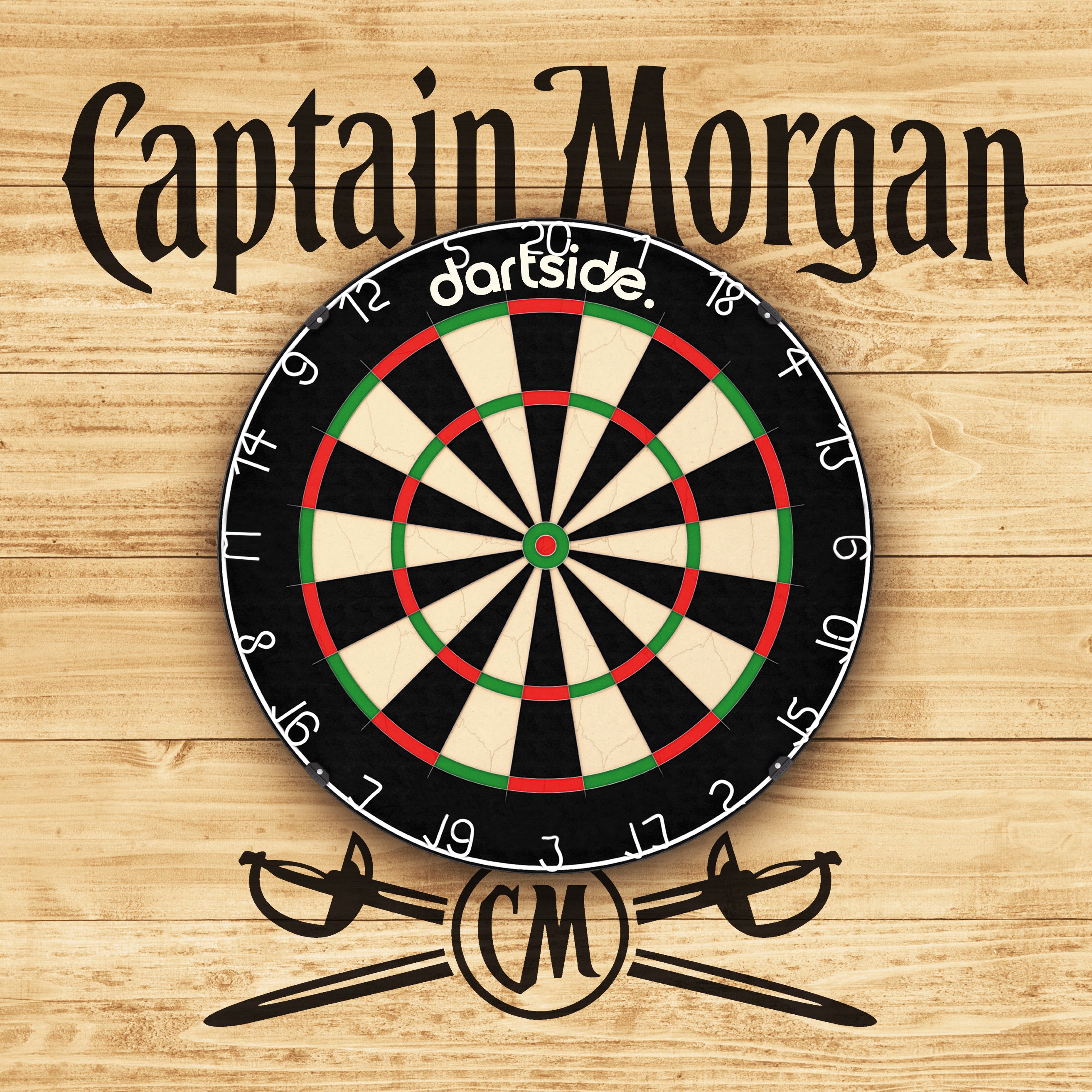 Support cible de fléchettes Captain Morgan en bois peint main