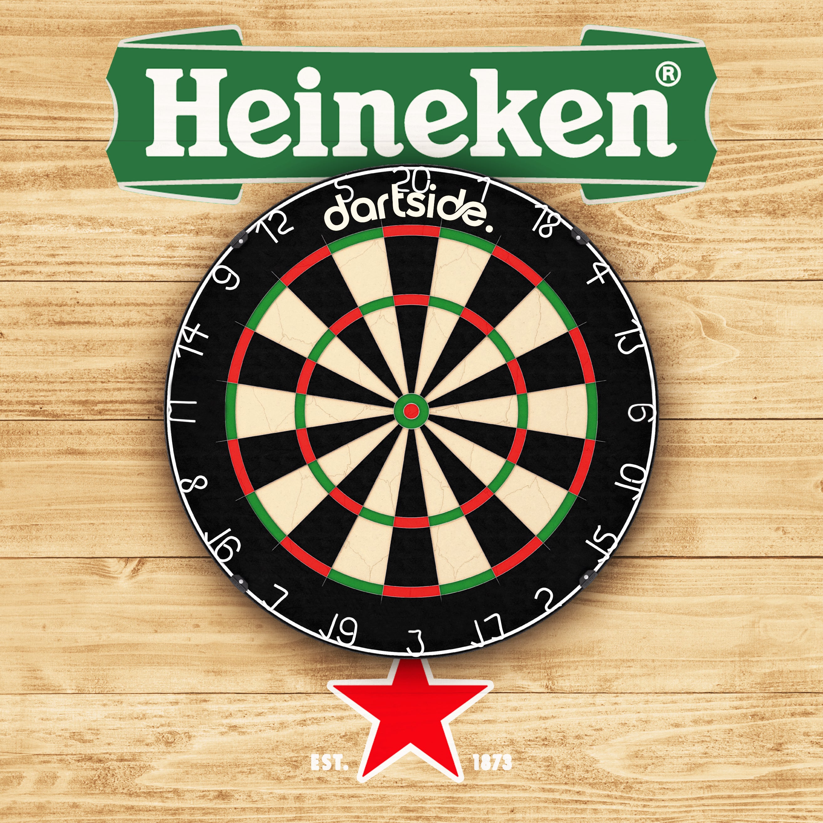 Support cible de fléchettes Heineken en bois peint main