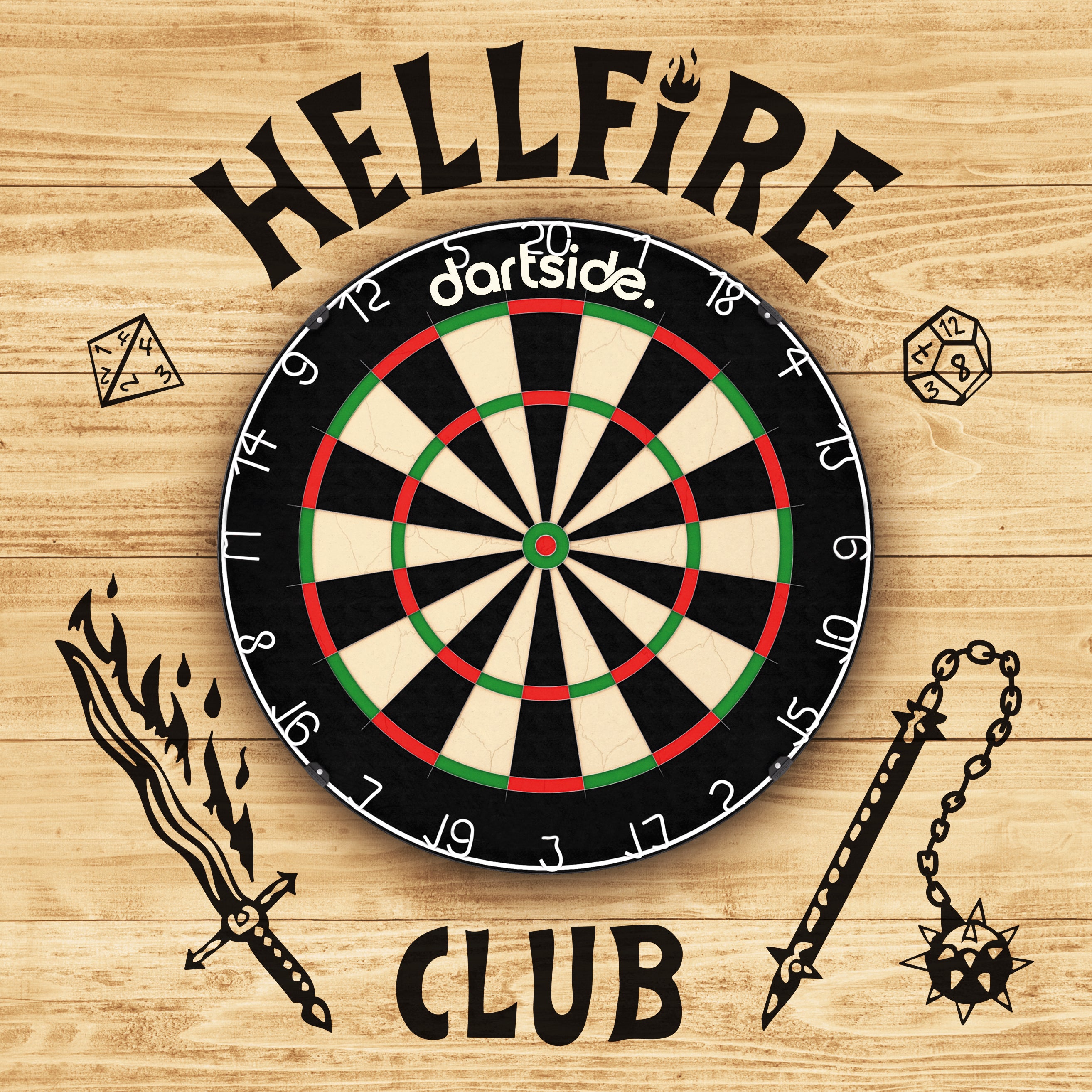 Support cible de fléchettes Hellfire Club  en bois peint main