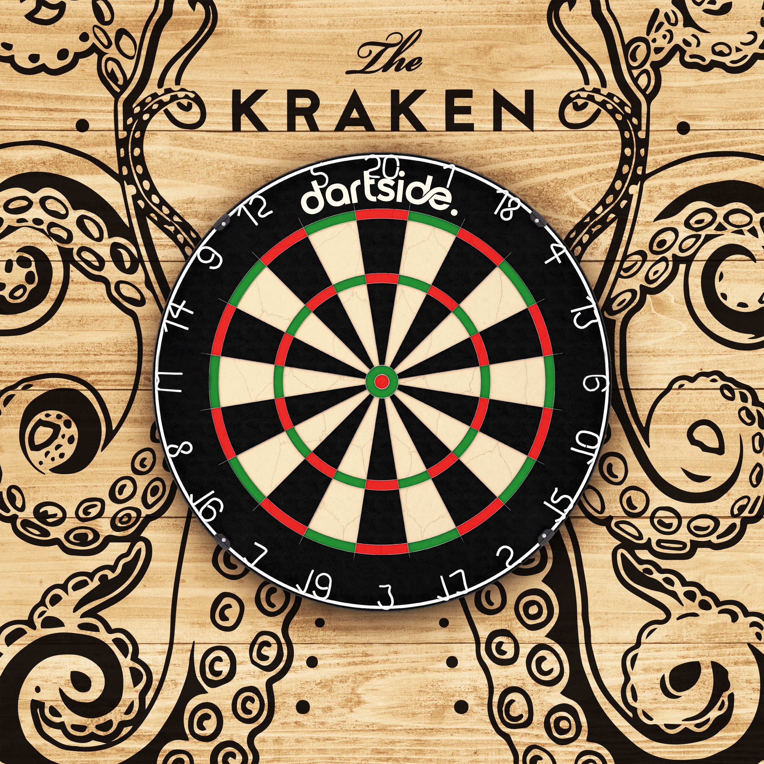 Support cible de fléchettes Kraken  en bois peint main
